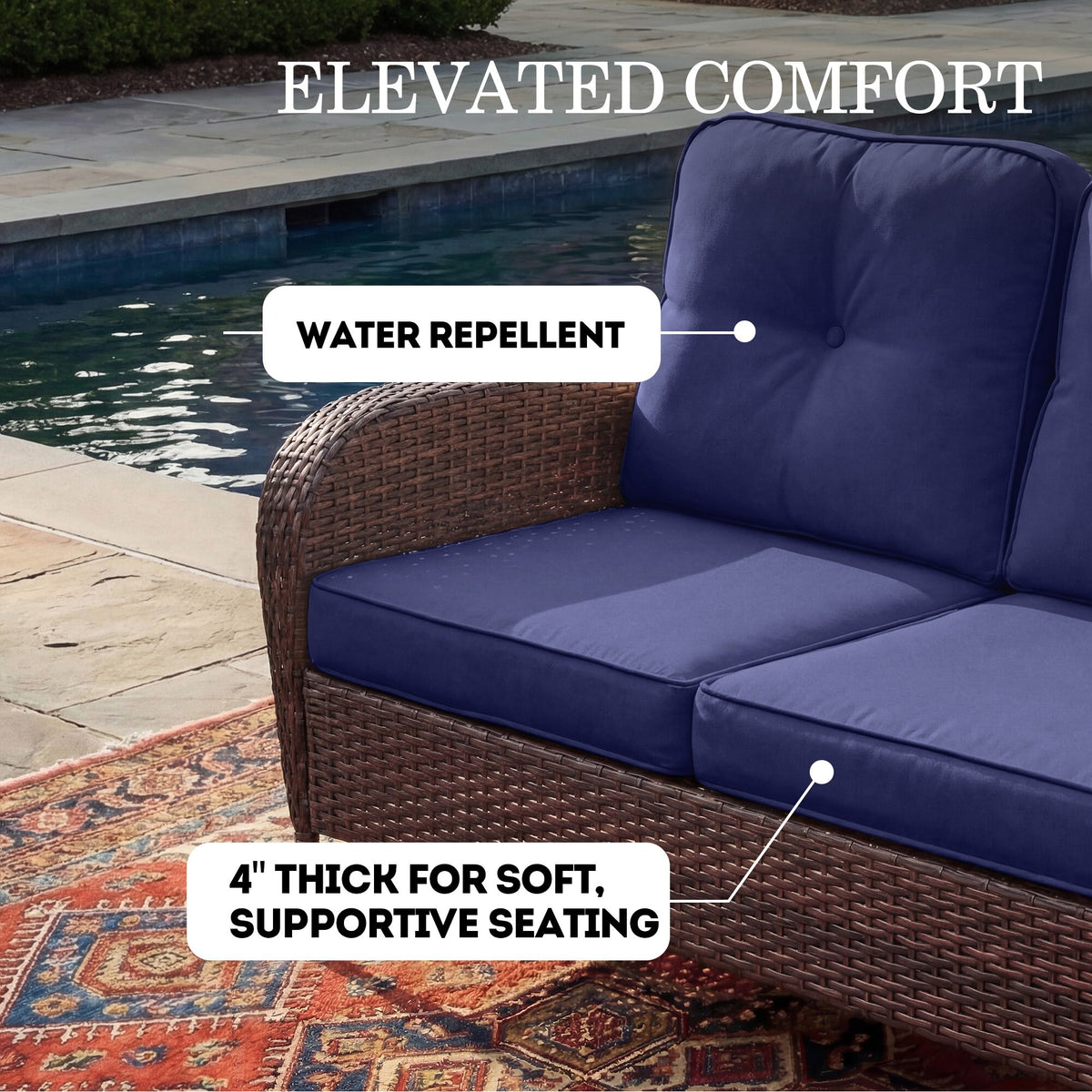 5 -Piece Wicker Patio Conversation Set with Navy Cushions Included