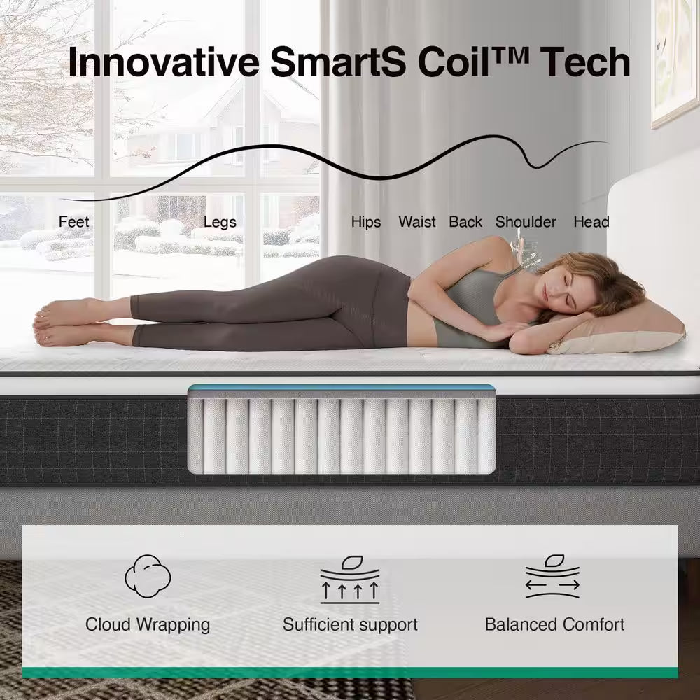 Classic Cool-Sleep Line California King Size Medium Hybrid Memory Foam and Innerspring 14In. Bed-In-A-Box Mattress