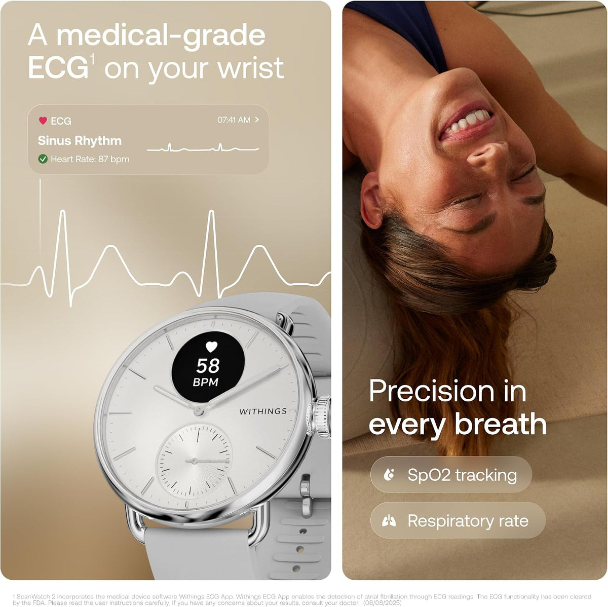 WITHINGS Scanwatch 2 - Hybrid Smart Watch, Heart Rate Monitoring, Fitness Tracker, Cycle Tracker, Sleep Monitoring, GPS Tracker, 30-Day Battery Life, Android & Apple Compatible, HSA/FSA