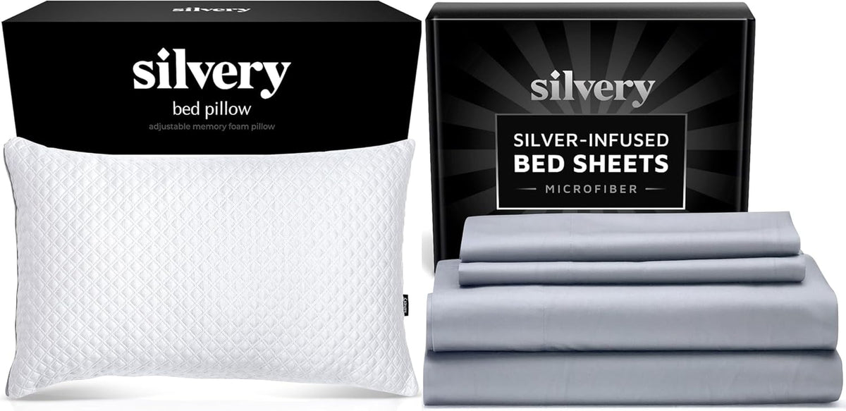 save More Bed Pillow (Queen) Bed Sheets (King) Value Bundle – Ultra Soft Cooling Sheets & Self-Cleaning Pillow for Hygienic, 5-Star Sleep Comfort