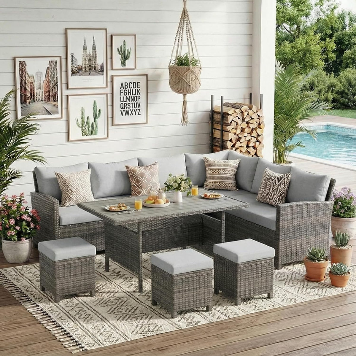 7 Piece Patio Furniture Set, Patio Sectional for All Weather