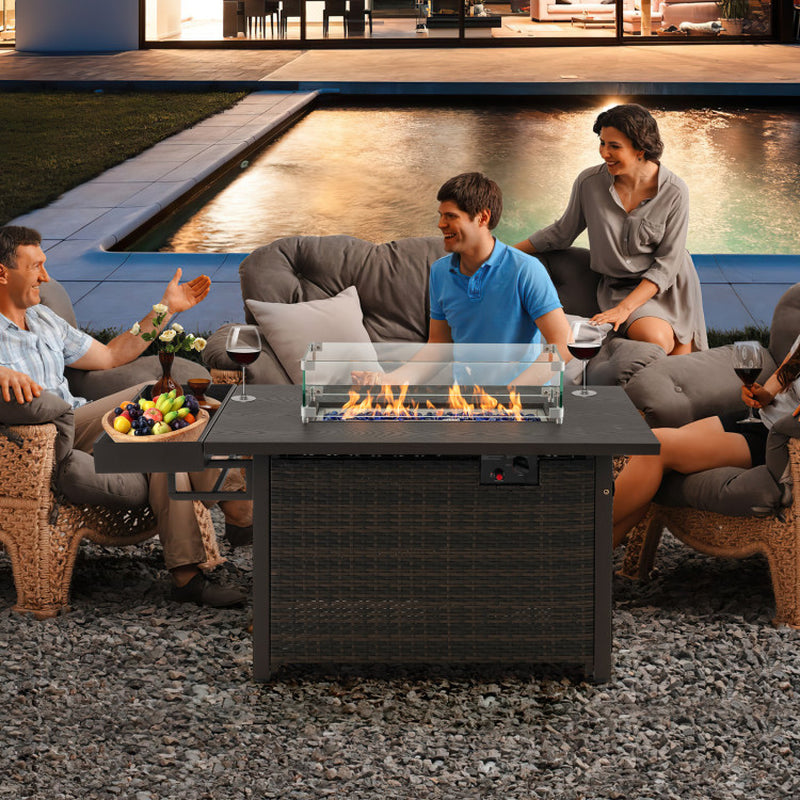 52 Inches Outdoor Fire Pit Wicker Propane Fire Pit Table with Cover
