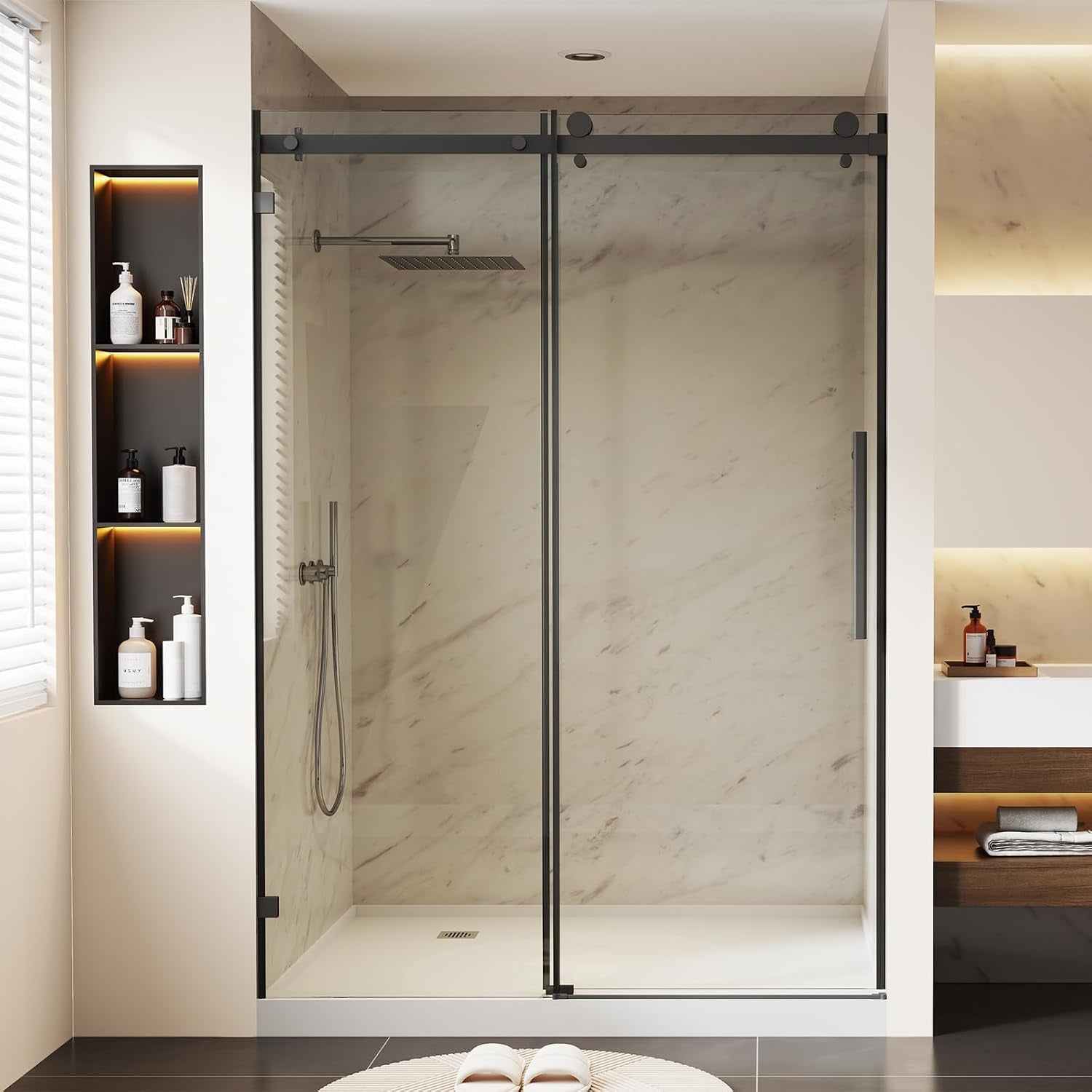 Frameless Sliding Shower Door 50-54" W X 76" H, Matte Black
