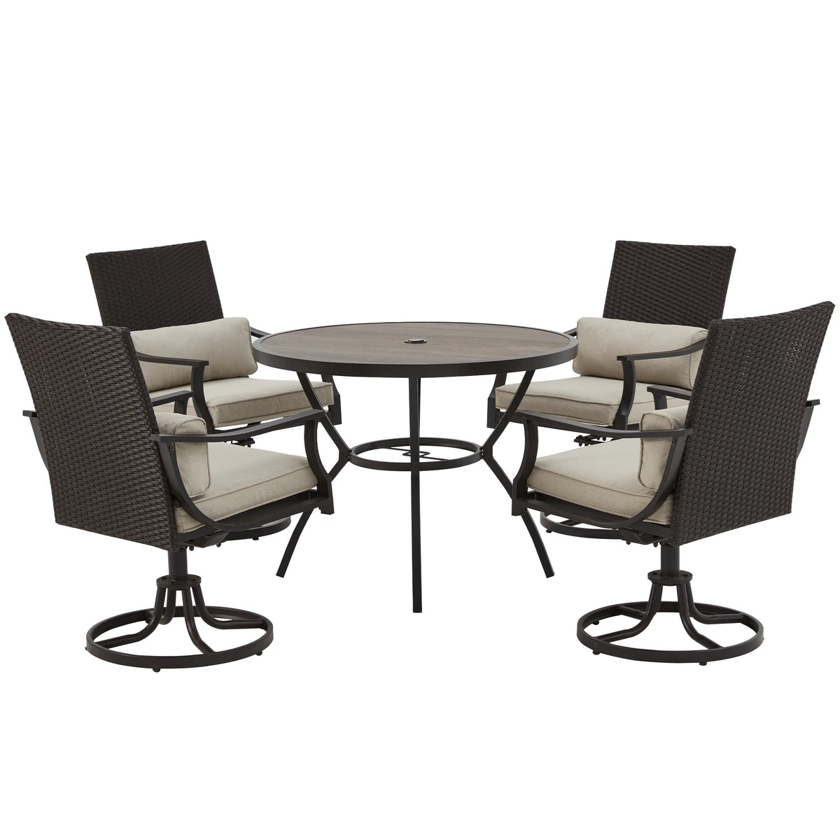 Outdoor Patio Dining Set with Swivel Chairs, Dining Table with Umbrella Hole, Metal Patio Furniture for Backyard Deck Patio