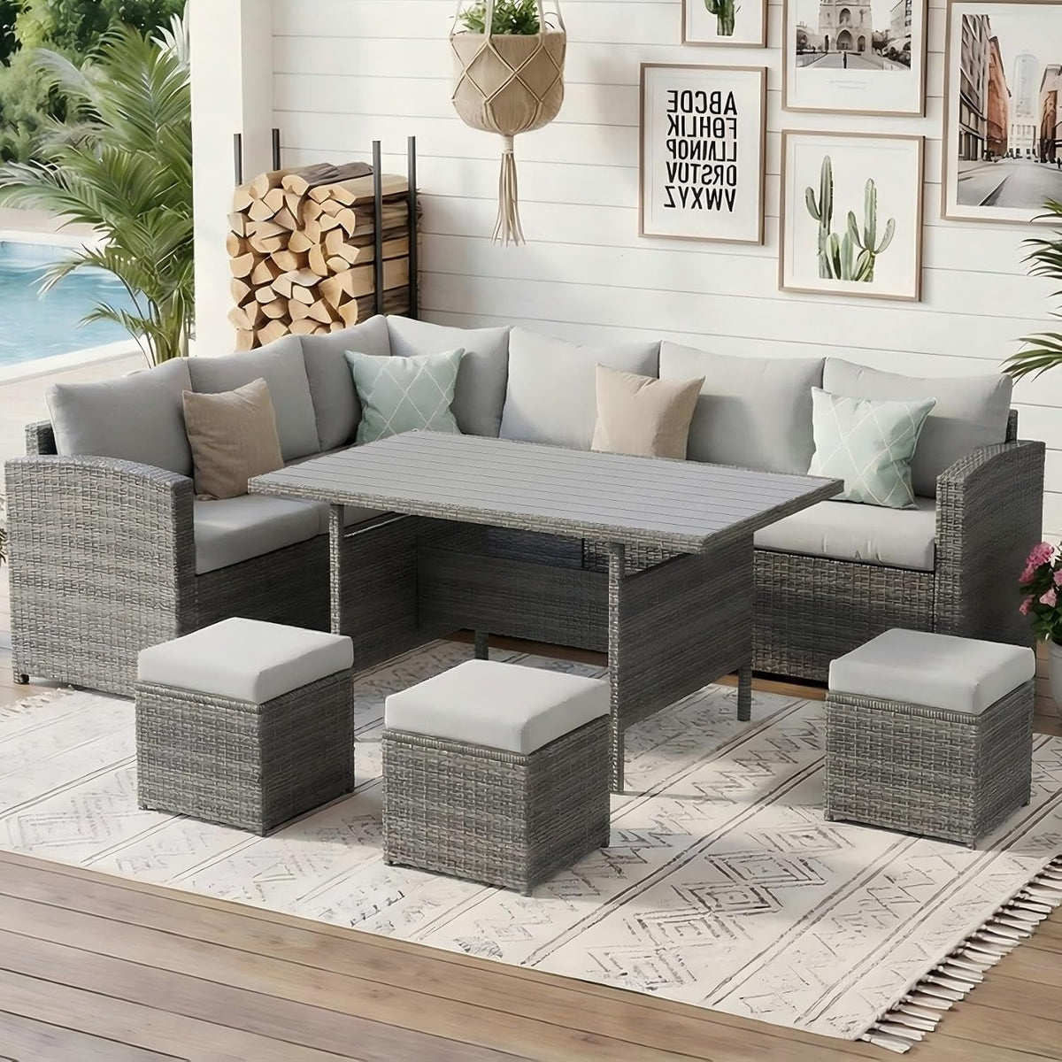7 Piece Patio Furniture Set, Patio Sectional for All Weather