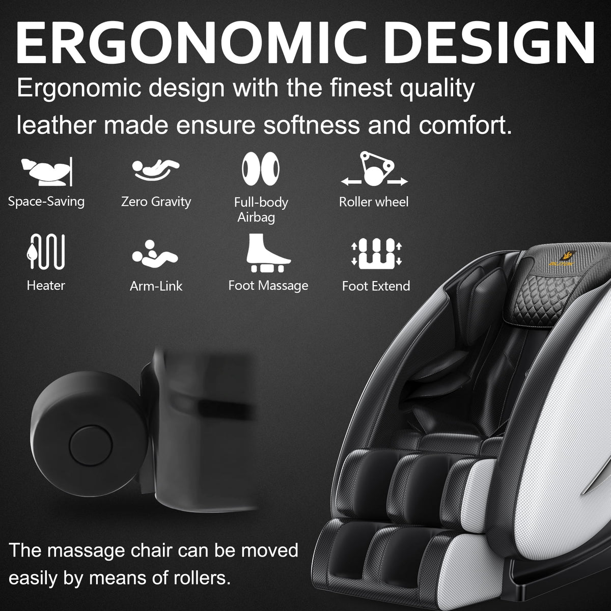 Massage Chair Recliner Neck Massager with Zero Gravity Heating and Bluetooth Functions (White)