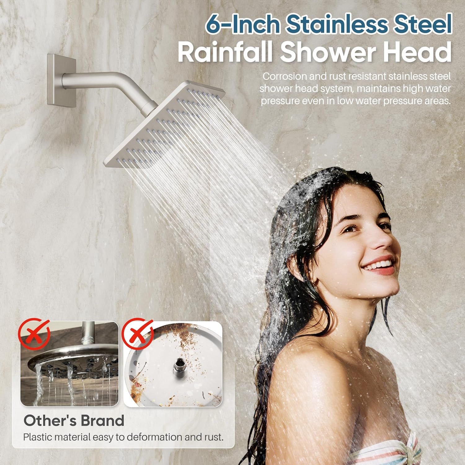 Brushed Nickel Shower System, Dual Shower Head Combo with Handheld
