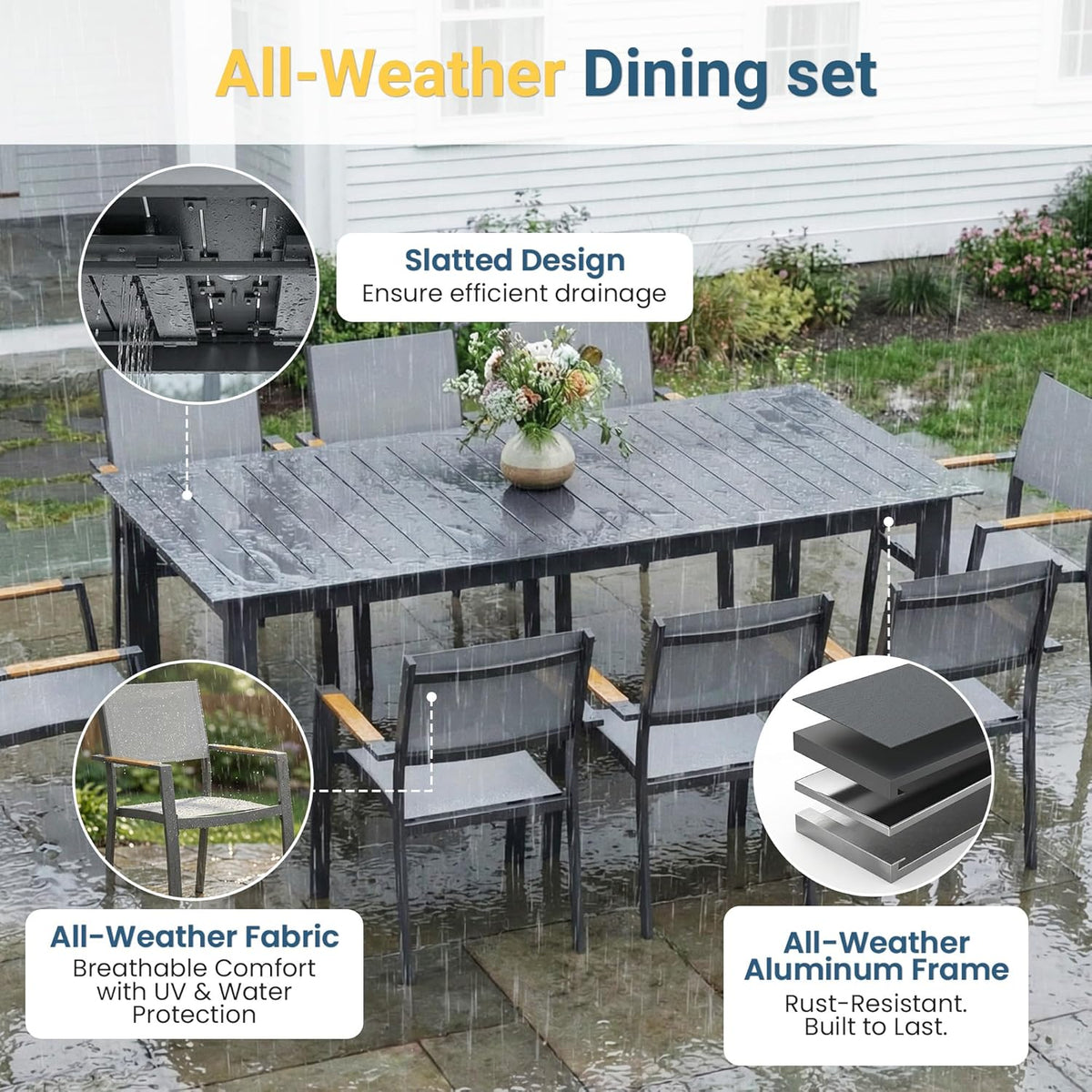 Aluminum Outdoor Patio Table and Chairs Set with 121" L-81 L Expandable Dining Table, 13-Pieces Outdoor Dining Set for 12, Patio Furniture Set with Stackable Quick Drying Chairs, Grey