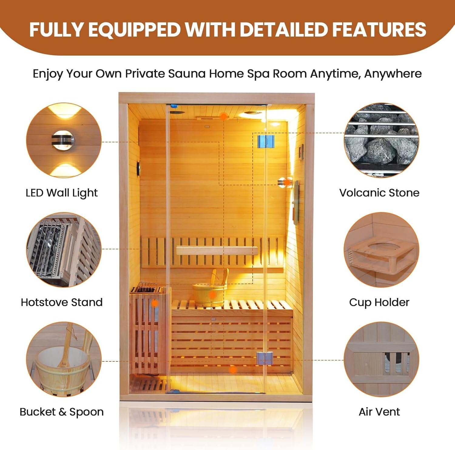 Steam Sauna 2-3 Person Traditional Sauna with 3KW/240V Stove Heater