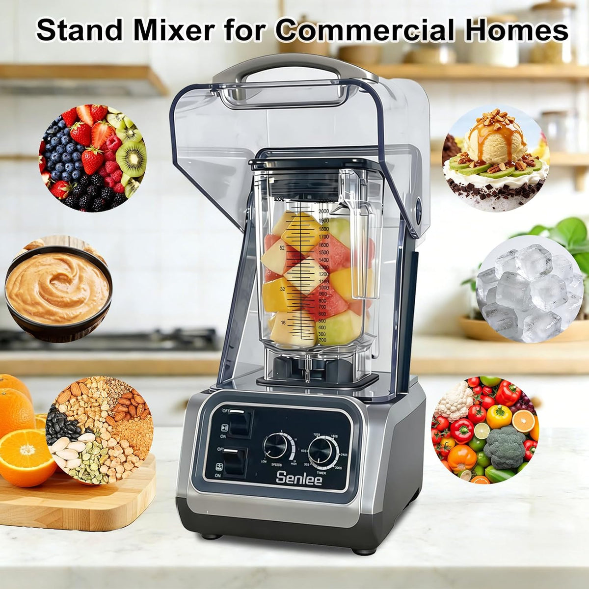 2200W Commercial Blender Quiet Shield Self-Cleaning Ice Crush 80Oz Pitcher