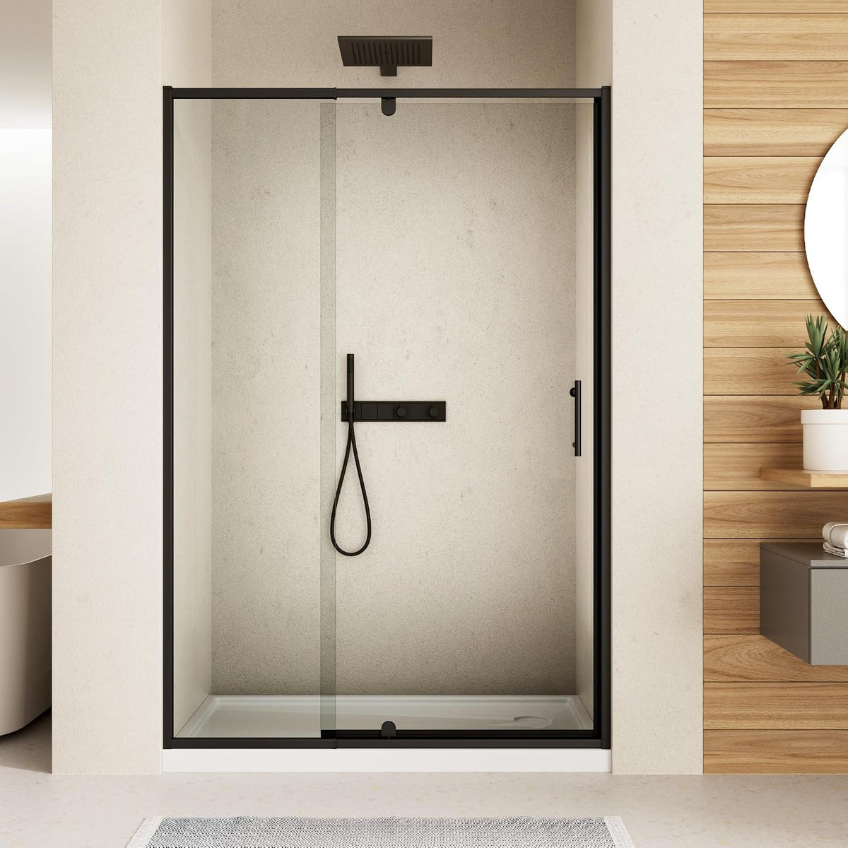56-60" W X 71" H Pivot Swing Glass Shower Door,Matte Black