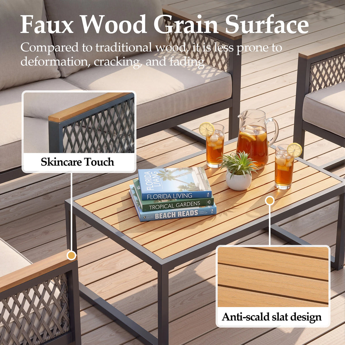 5 -Piece Patio Conversation Set with Beige Cushions Included