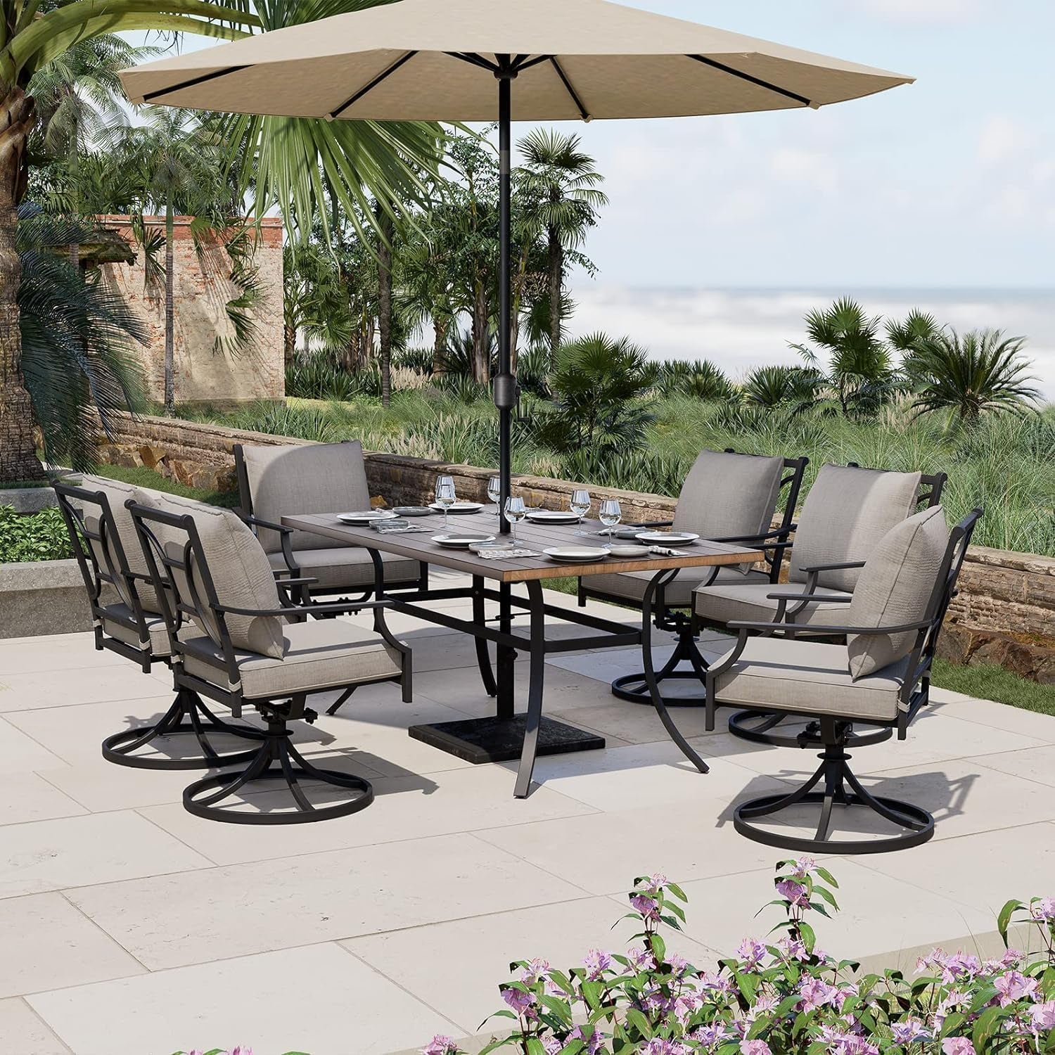 7-Piece Outdoor Dining Set for 6 with Swivel Patio Chairs