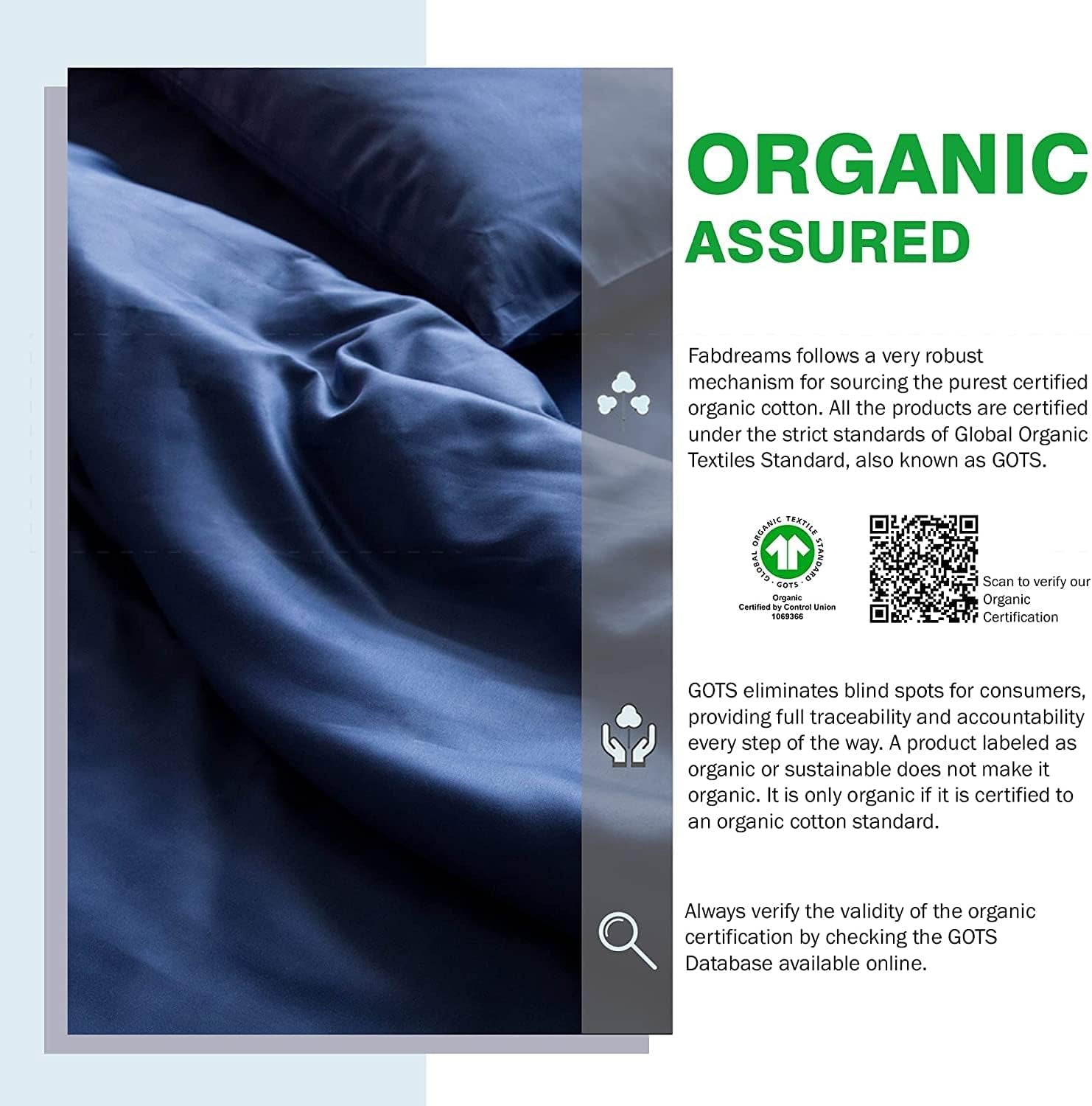 100% Organic Cotton Percale Weave King Size Sheet Set, 300 TC, GOTS Certified, Cool & Crisp, Breathable, Fits Mattresses up to 17" Deep, Durable Luxury – Dark Blue