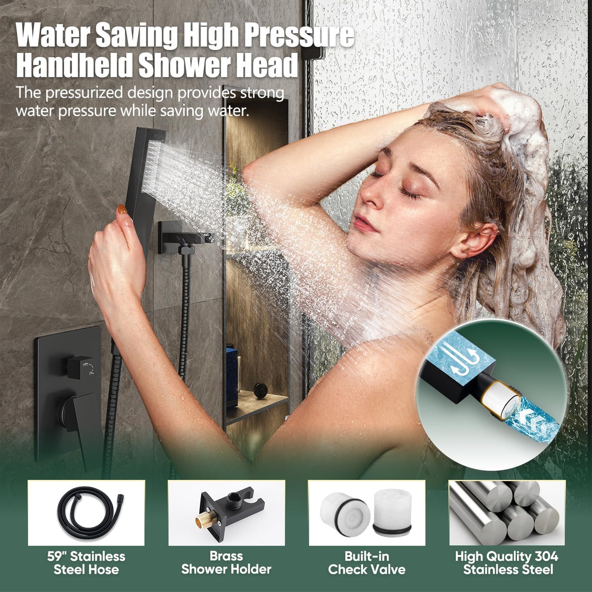 Rain Shower Head with Handheld Spray Combo, 10", Matte Black