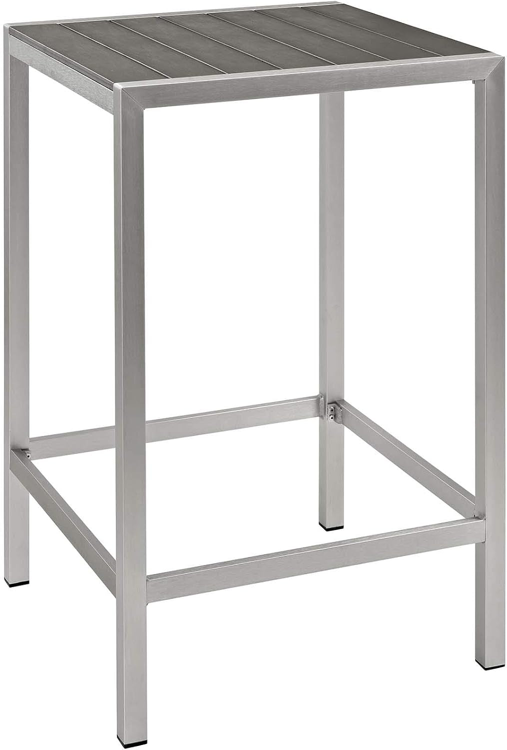 Shore Aluminum 3-Piece Outdoor Patio Pub Bistro Set with 28" Bar Table and Two Bar Stools in Silver Gray