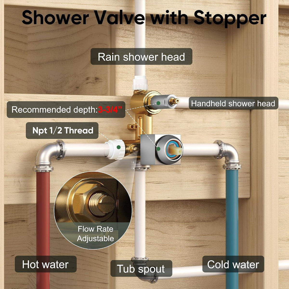 Shower System with Tub Spout, Wall Mounted Bathtub Shower Faucet Set, 10 Inch Rain Shower Head and Handheld Shower Head Set, High Pressure Tub Shower Kit with Shower Valve, Brushed Nickel