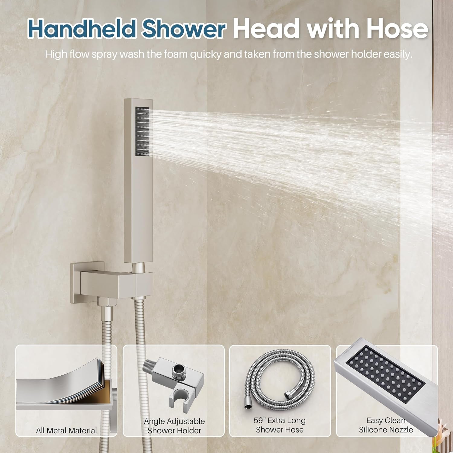 Brushed Nickel Shower System, Dual Shower Head Combo with Handheld