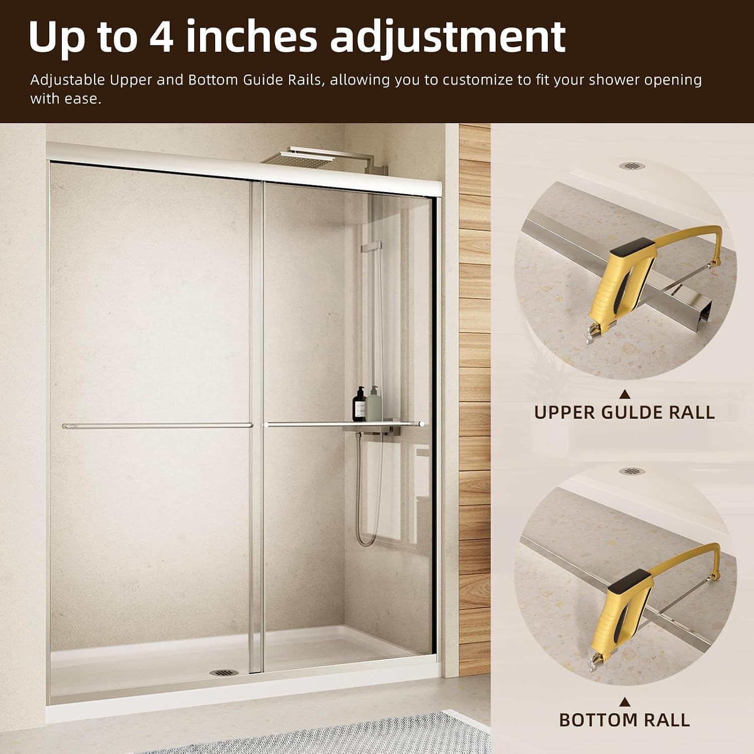 Double Sliding Shower Door,44-48" W X 70" H,Chrome