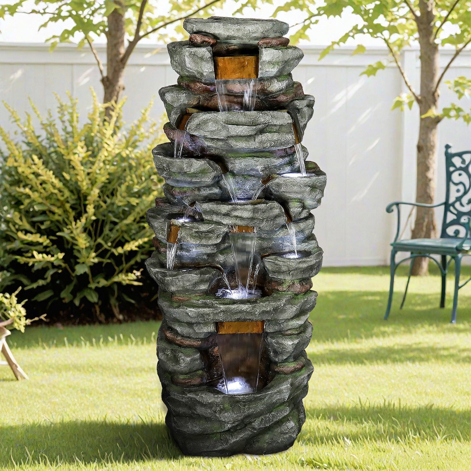 Resin Cliffside Rock Large Outdoor Water Fountain with LED