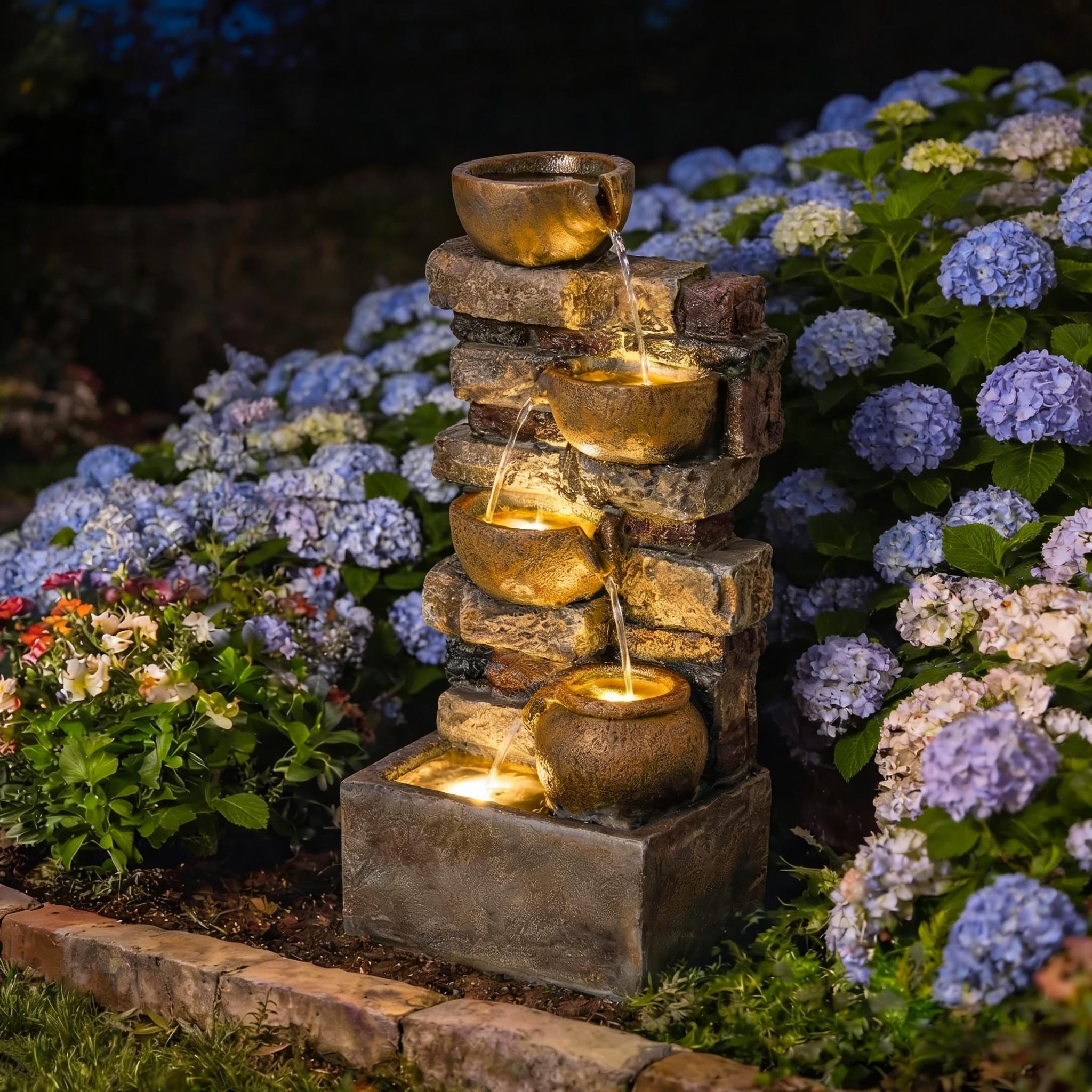 Resin Stacked Stone Bowl Cascade Fountain 28 Inch