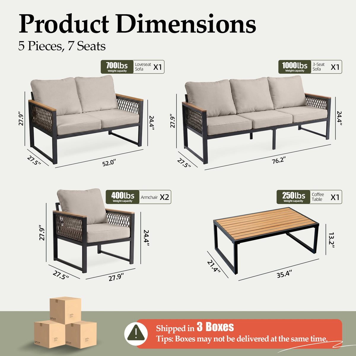 5 -Piece Patio Conversation Set with Beige Cushions Included