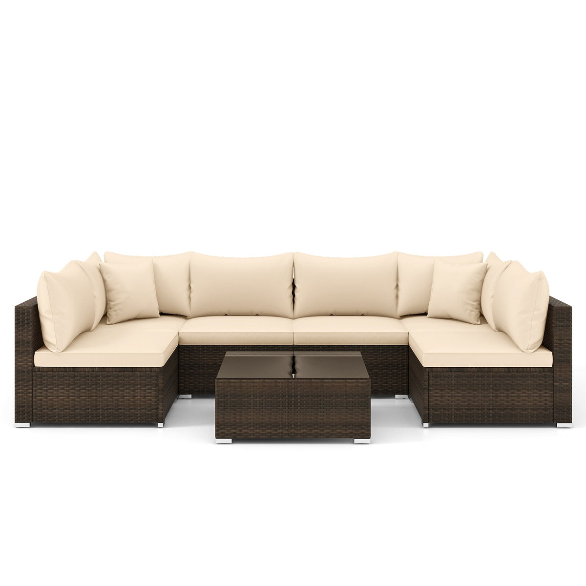 7 Pieces Patio Rattan Furniture Set with Sectional Sofa Cushions