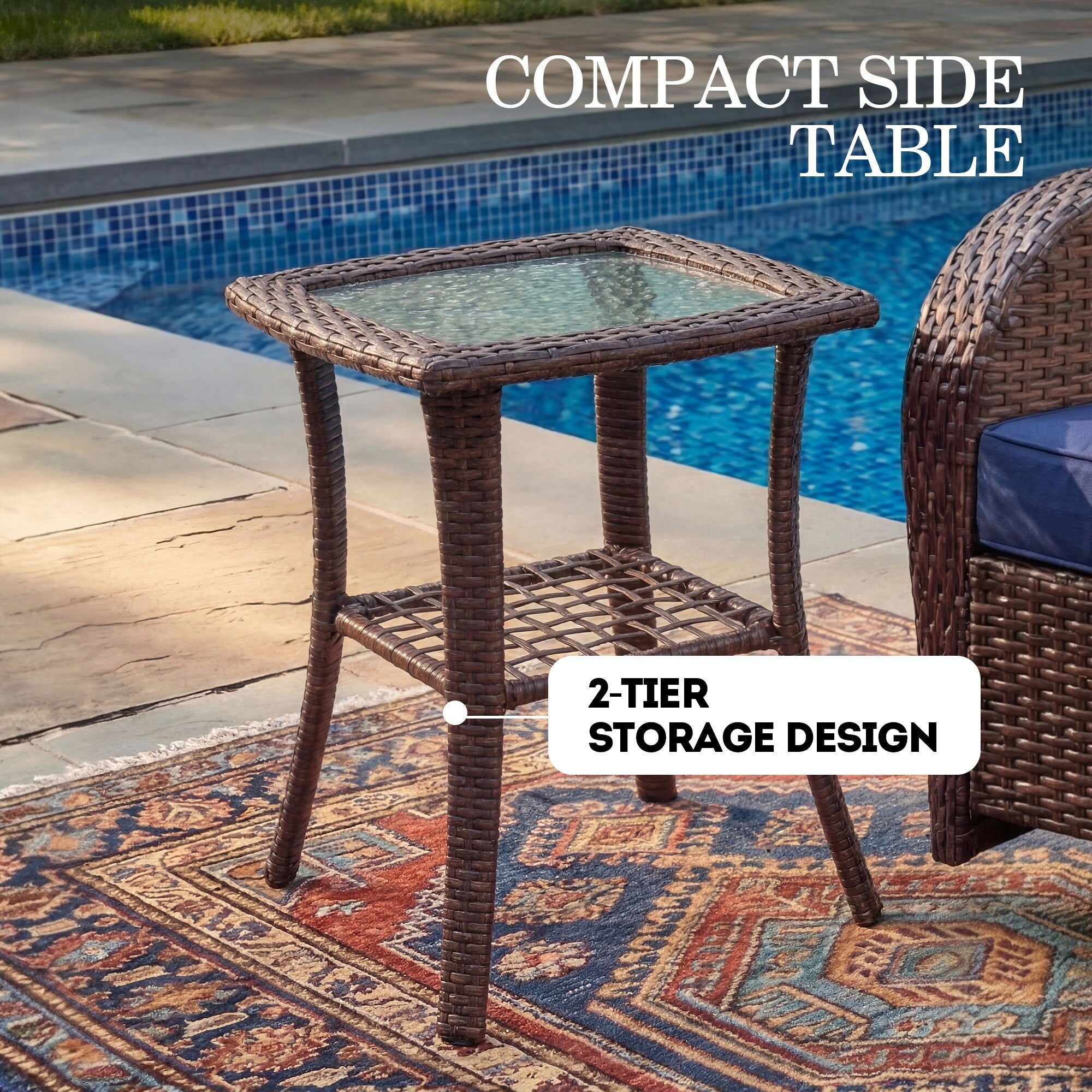 5 -Piece Wicker Patio Conversation Set with Navy Cushions Included