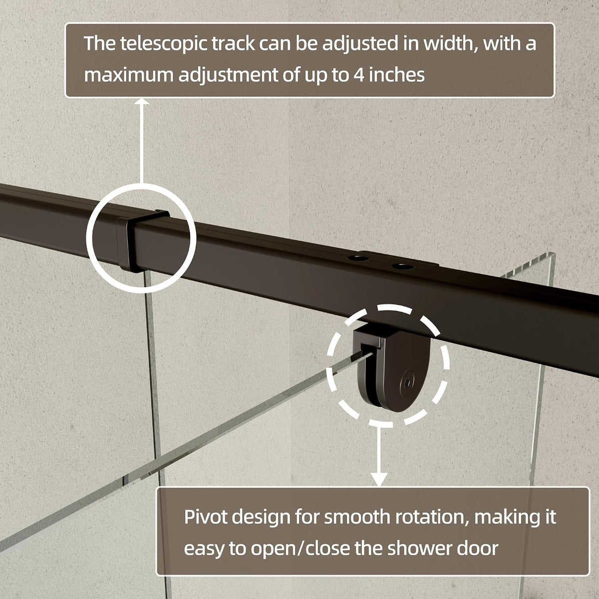 44-48" W X 71" H Pivot Swing Glass Shower Door,Matte Black