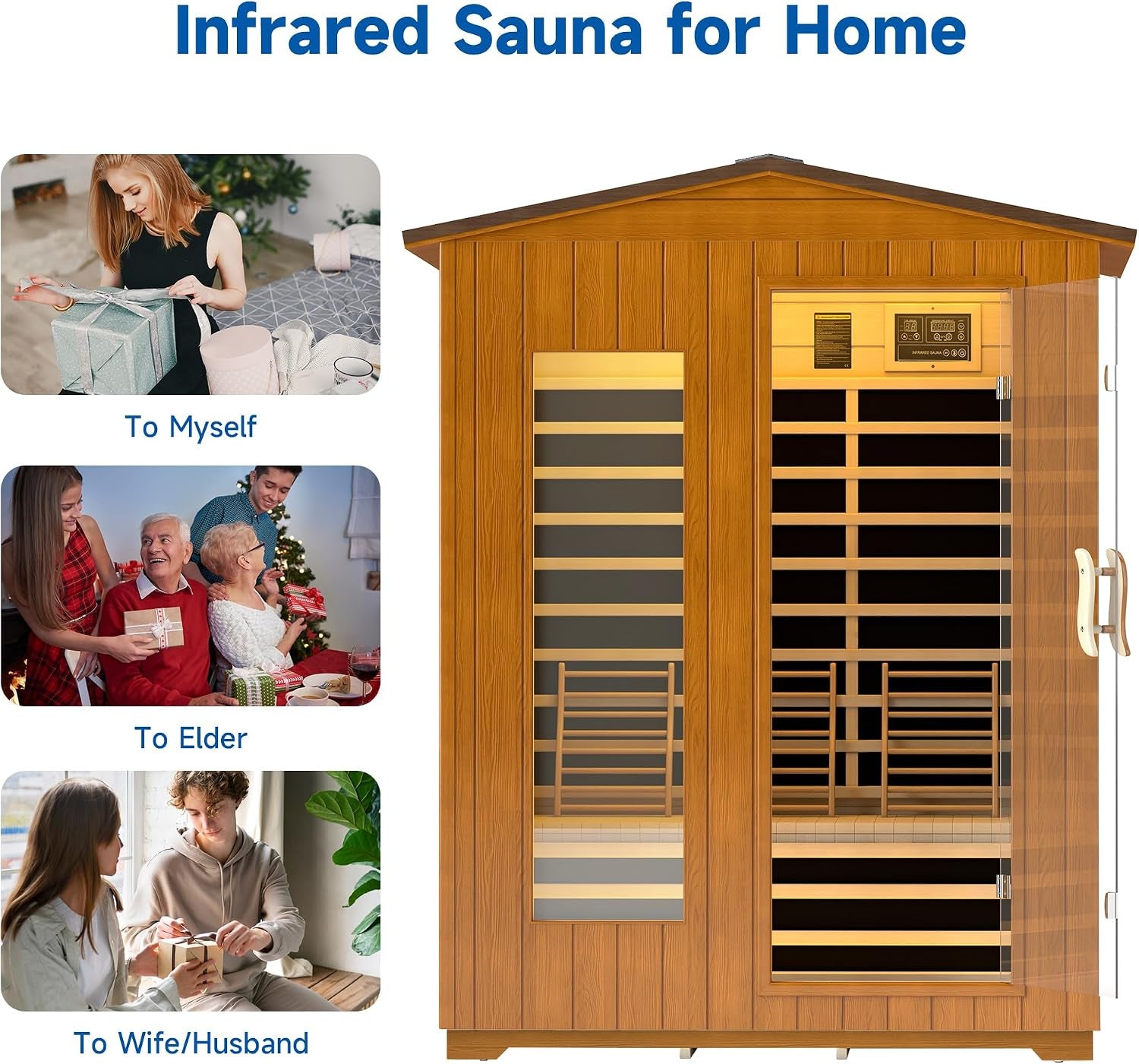 3 Person Outdoor Sauna, Low EMF Infrared Sauna, 7-Color Therapy