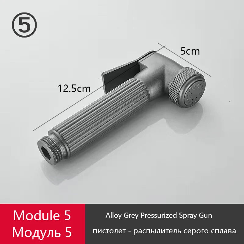 Gray Shower Set Bathroom Copper Shower System LED Digital Display Temperature Bathtub Shower Faucet DIY Shower Accessories Sets