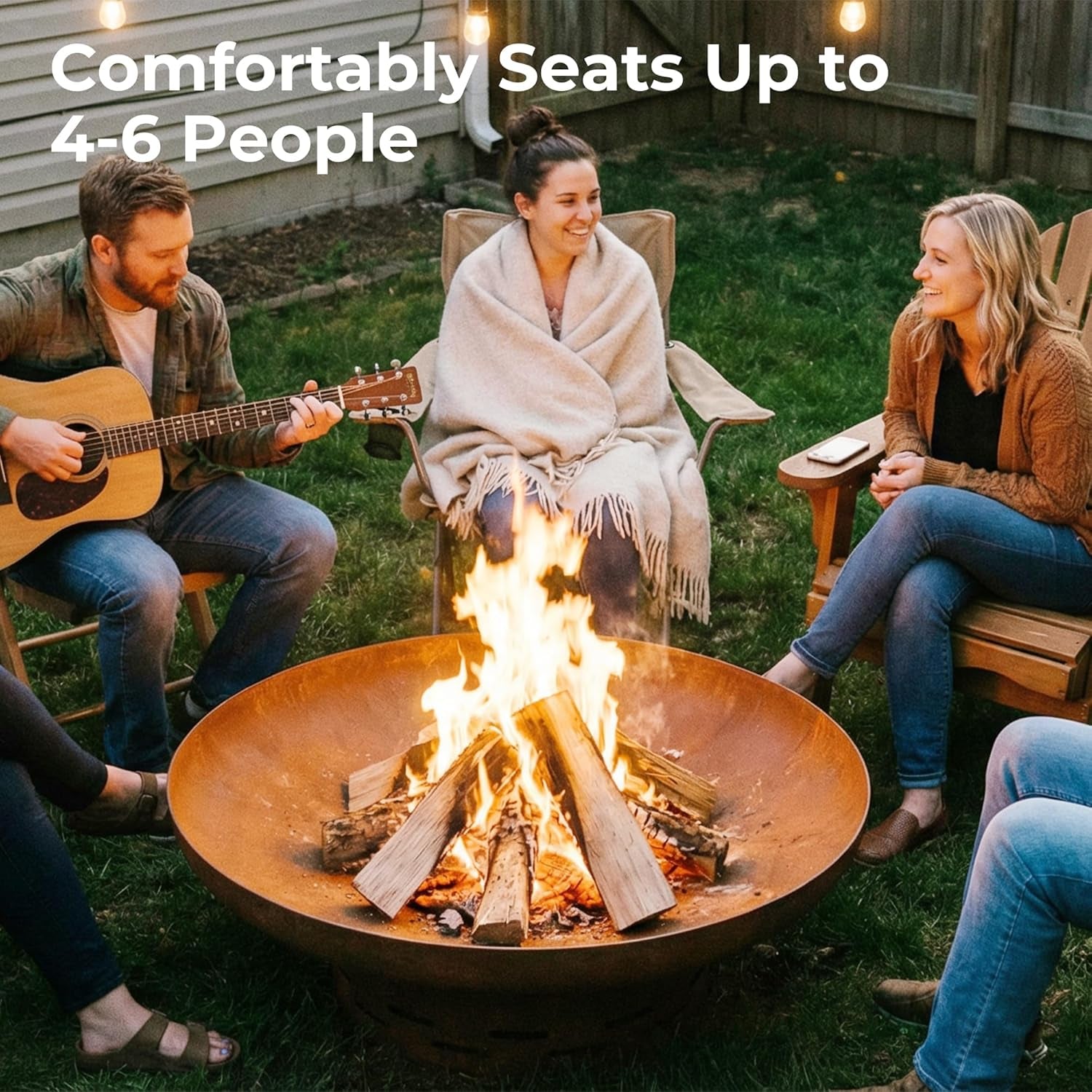 Fire Pit for outside Wood Burning, 27.5 Inch round Firepit Bowl Outdoor and Patio, Heavy-Duty Steel Bonfire Pit Oxidized Finish, Free-Standing, Camping Backyard Terrace
