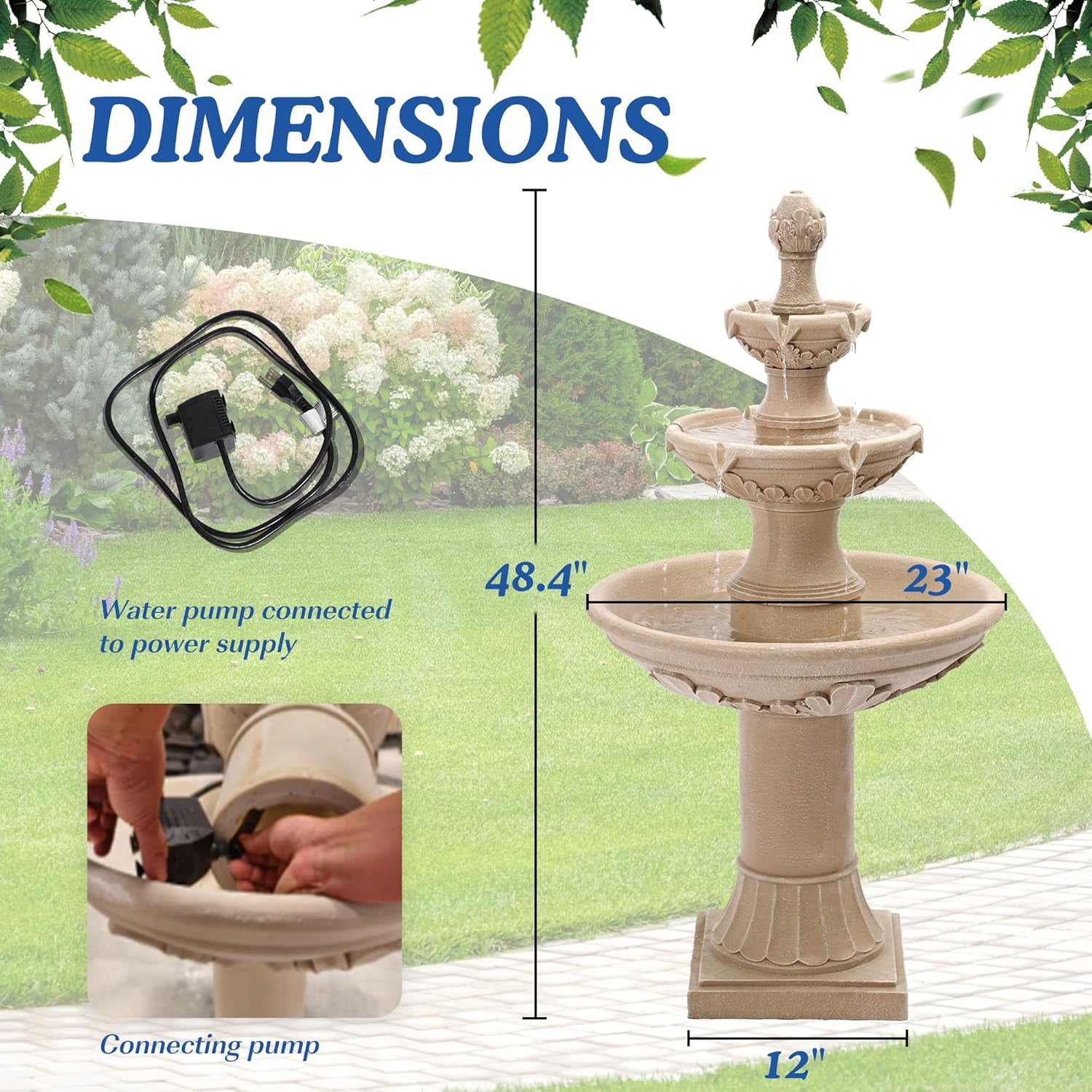 48.4" H Italian Outdoor Water Fountains, Fountains and Waterfalls