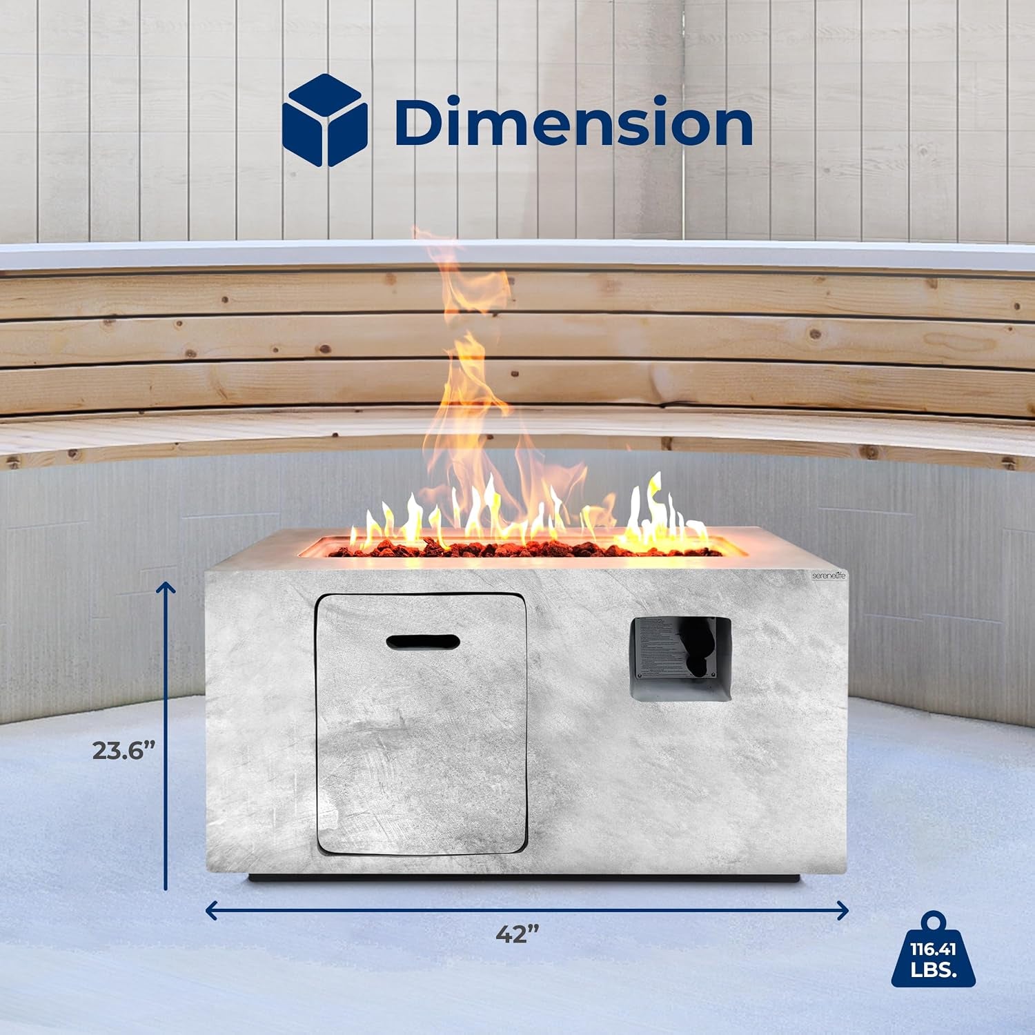 Propane Gas Fire Pit Table, 50,000 BTU Square Outdoor Firepit with Stainless Steel Burner, Adjustable Flame, Lava Rocks & Weather-Resistant Cover for Backyard, Patio, Garden (42"X20"X23.6")
