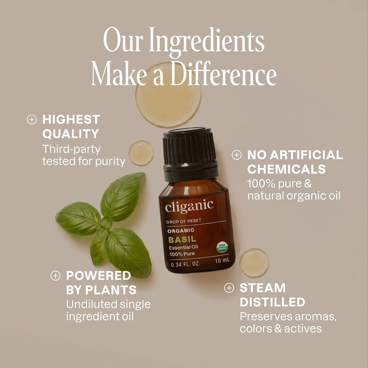 Organic Basil Essential Oil for Diffuser, 100% Pure 0.33 Fl Oz