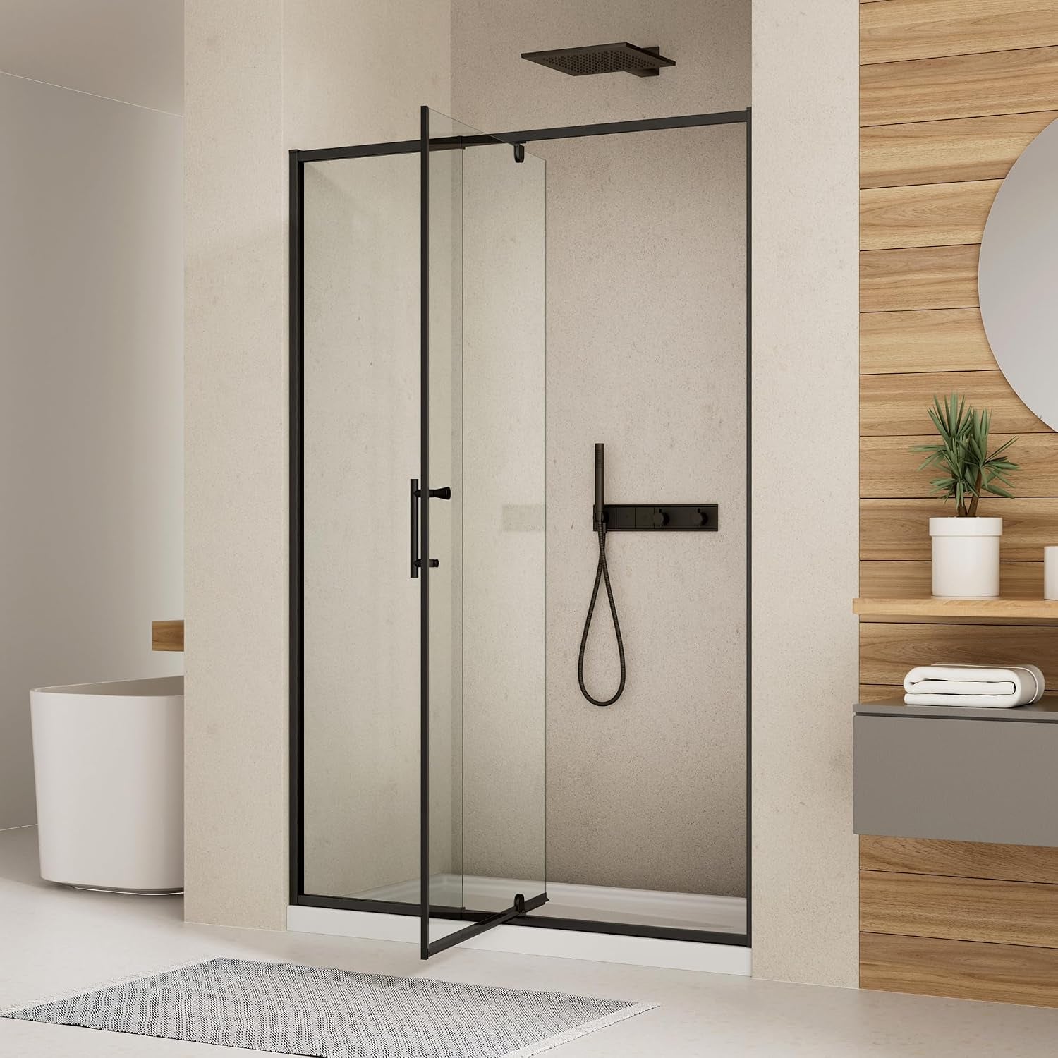 44-48" W X 71" H Pivot Swing Glass Shower Door,Matte Black