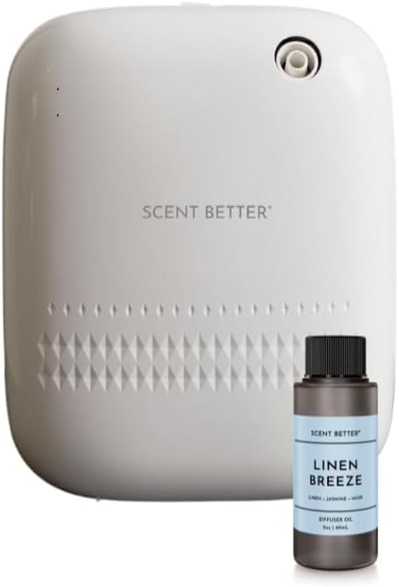 Scent Better Pro - Smart Bluetooth Essential Oil Diffuser for Home, Hotel, Spa, Office, Waterless - Includes Free Linen Breeze - White