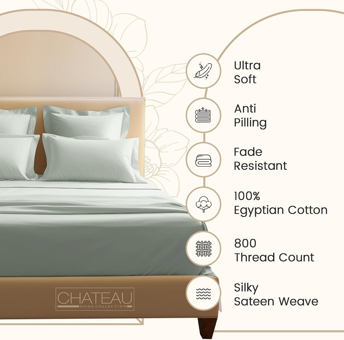 King Bed Sheets, 800 Thread Count Deep Pocket King Sheet Set - Mineral