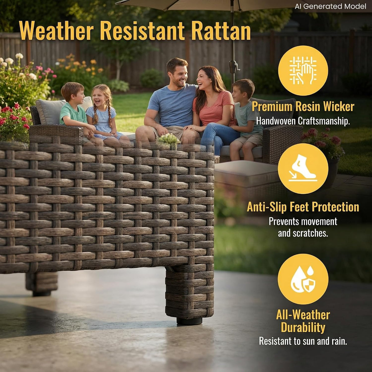 7 Piece Patio Furniture Set, Patio Sectional for All Weather