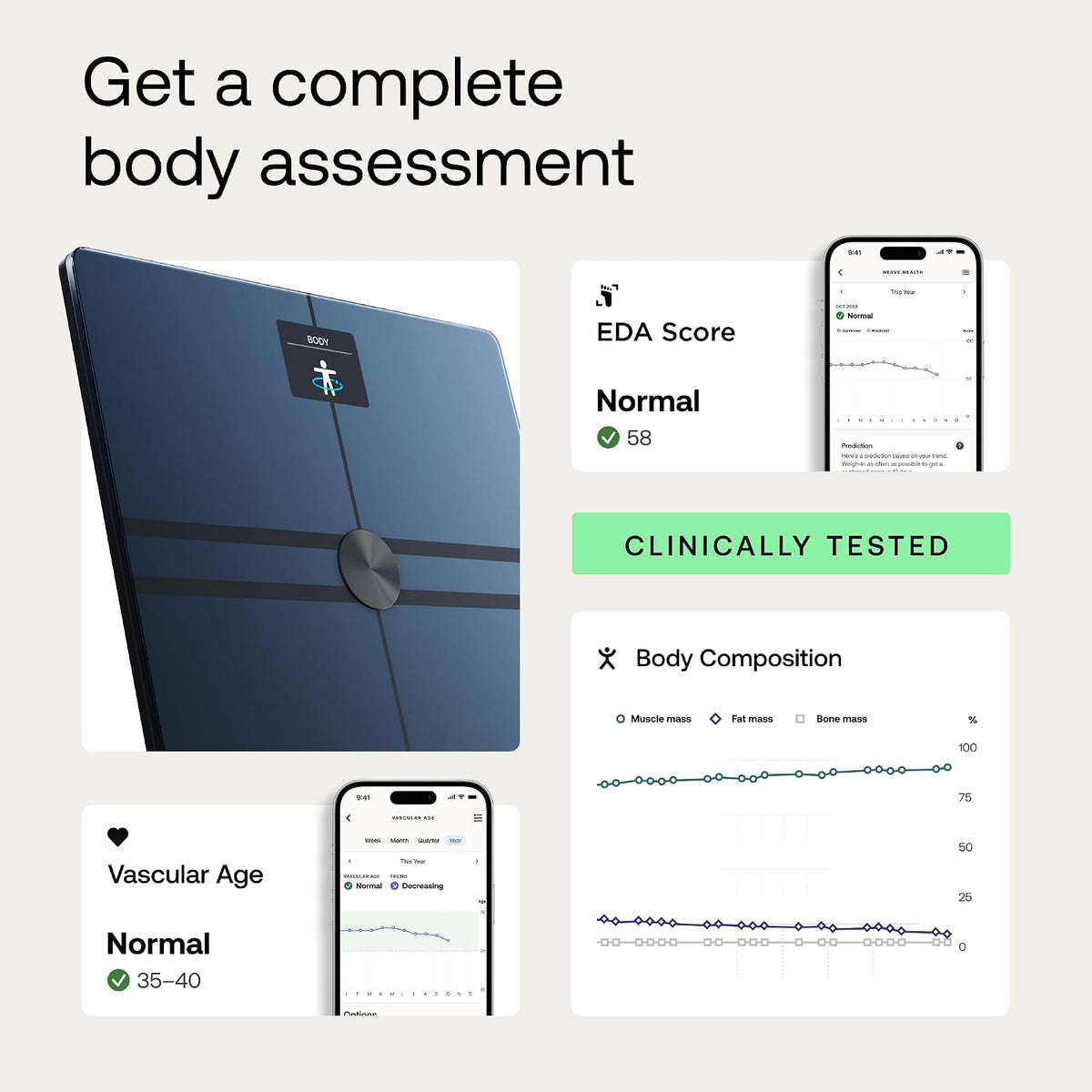 WITHINGS Body Comp - Scale for Body Weight and Complete Body Analysis, Wi-Fi & Bluetooth, Baby Digital Scale, Accurate Visceral Fat, Heart Health, Scales Compatible with Apple