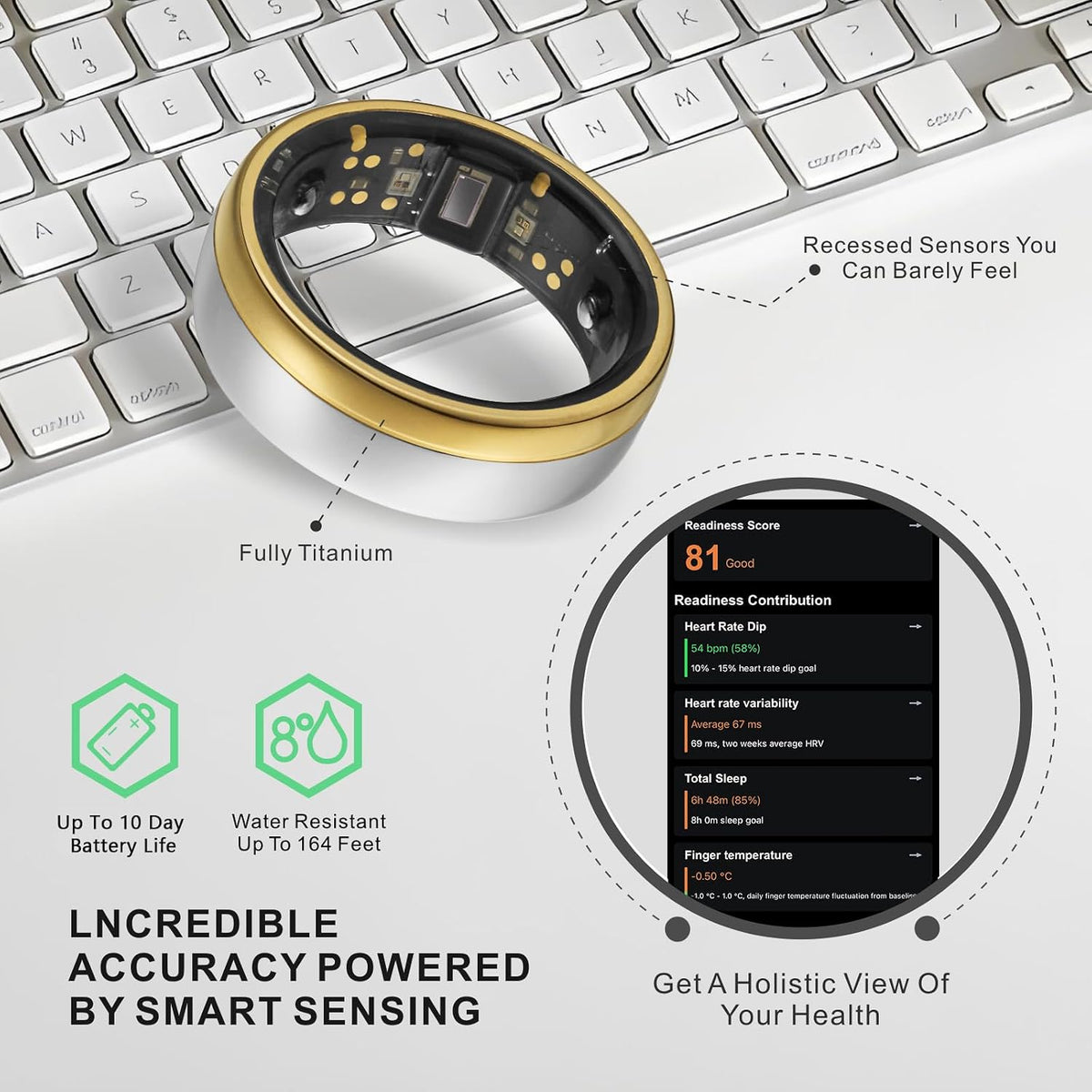 [Clearance]  Ring: Advanced Health & Fitness Tracker with 10-Day Battery. 24/7 Heart Rate, Sleep, Stress, Spo2, Activity Tracking, Temp, Mindfulness, Workout, IP68 Waterproof, No Subscription (11)