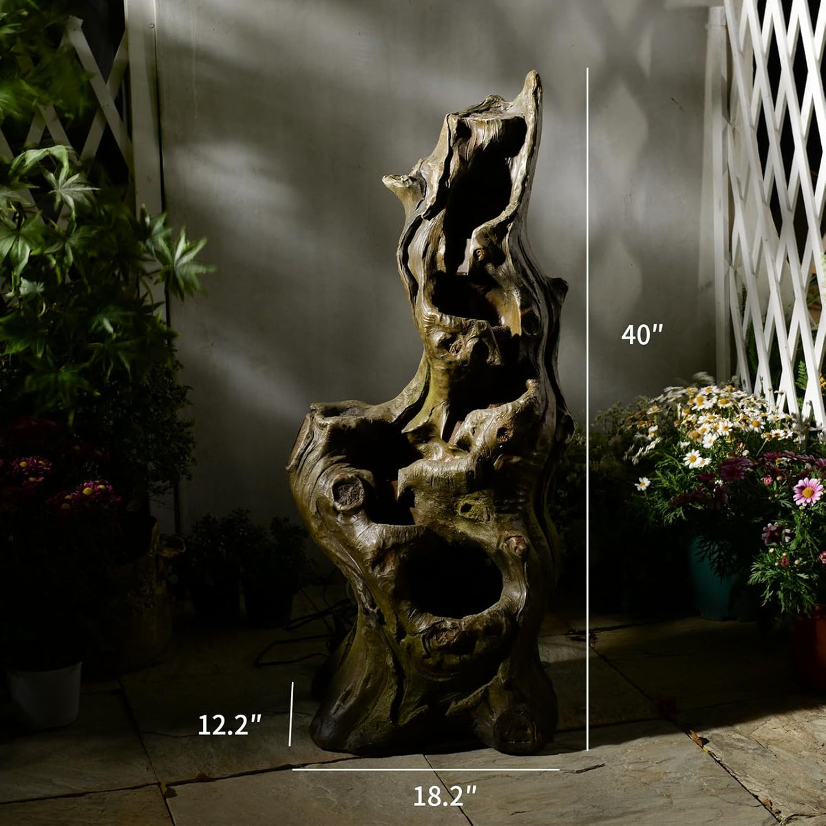 Water Fountain Outdoor, 5-Tier Cascading Realistic Tree Waterfall