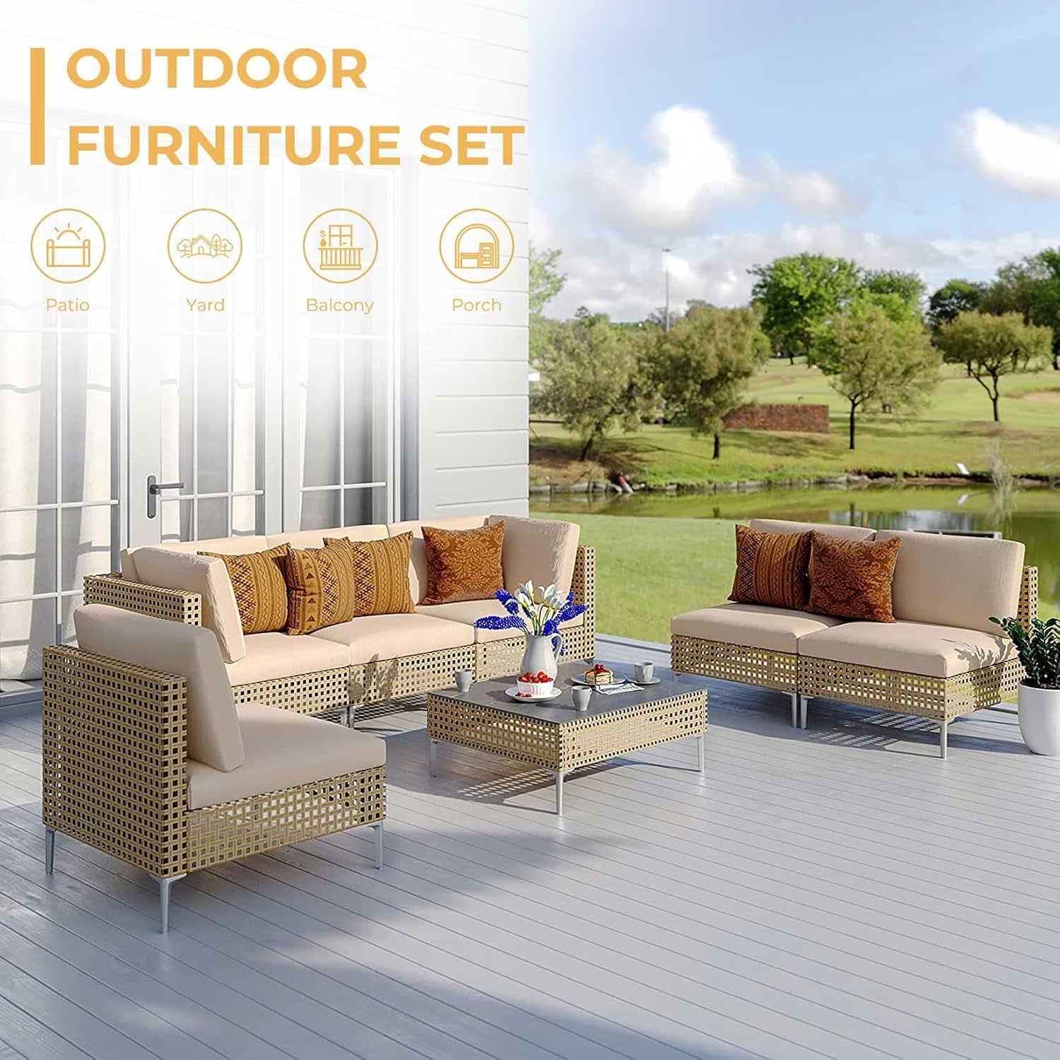 7-Piece Wicker Patio Furniture Set, Outdoor Sectional Sofa