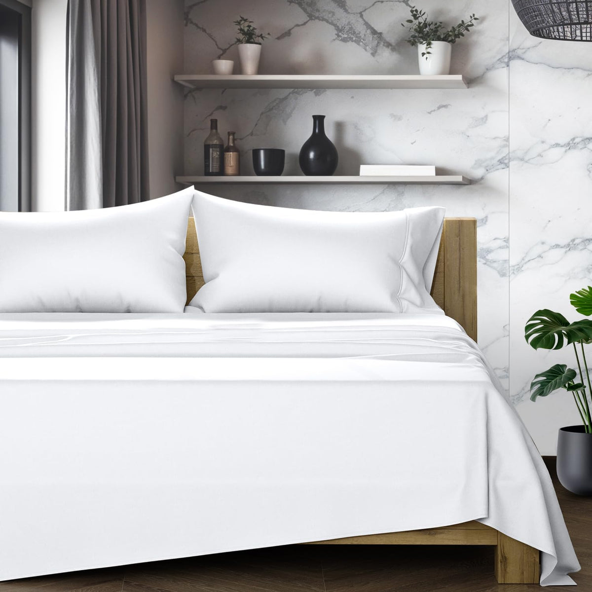 Egyptian Cotton Sheets Queen Size Set - Luxury 1200 Series High Thread Count Egyptian Cotton Queen Sheets (4 PC, White), 17" Deep Pocket, Soft Hotel Bedding - Star Sleepin' Collection