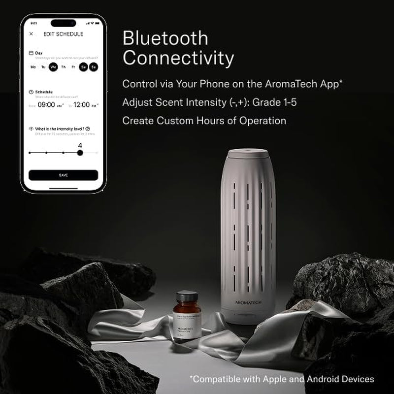 Ambience Scent Diffuser – Waterless Cold-Air Diffuser for Essential Oils, Bluetooth App Control, up to 1000 Sq Ft, Home, Hotel & Spa – White Stone