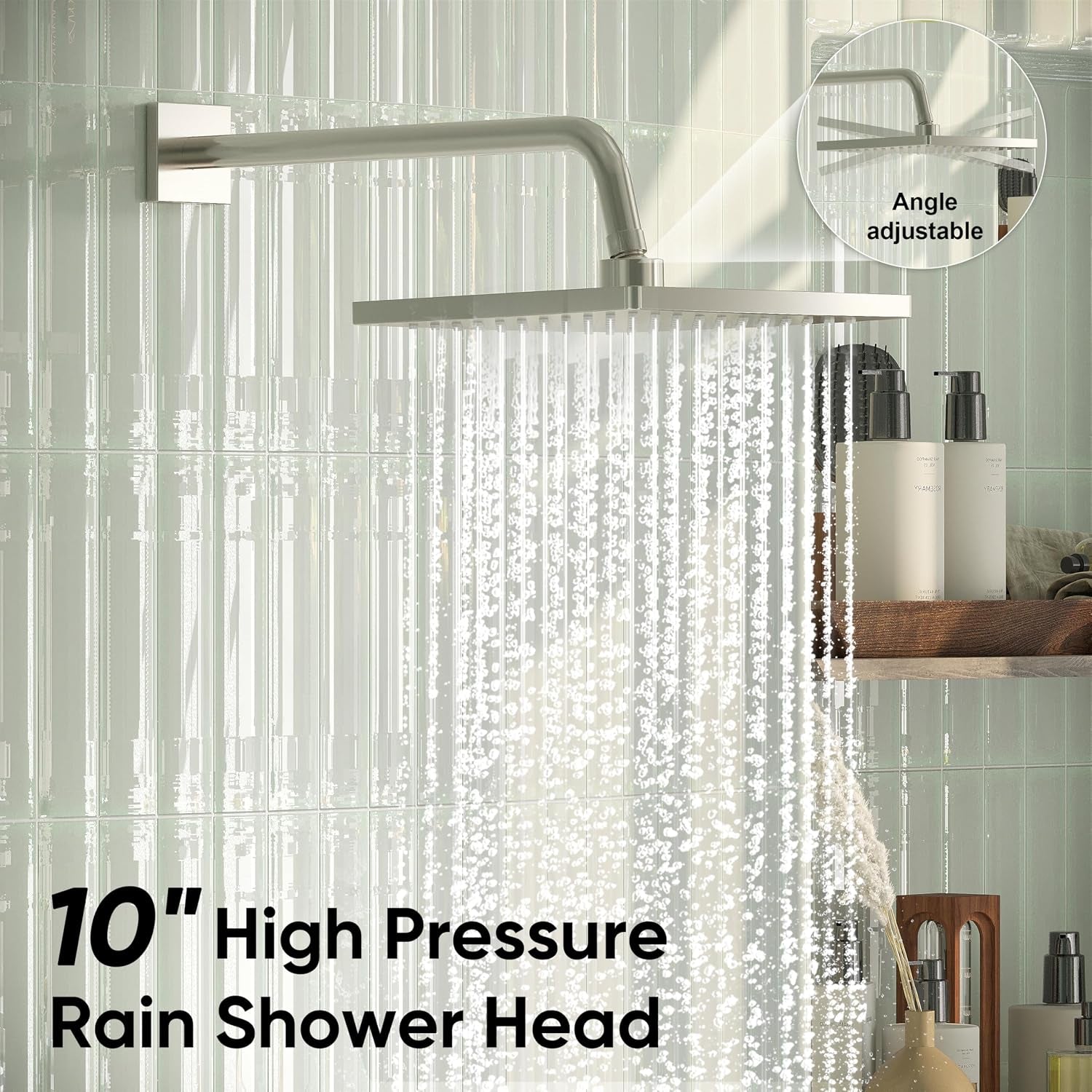 Shower System with Tub Spout, Wall Mounted Bathtub Shower Faucet Set, 10 Inch Rain Shower Head and Handheld Shower Head Set, High Pressure Tub Shower Kit with Shower Valve, Brushed Nickel