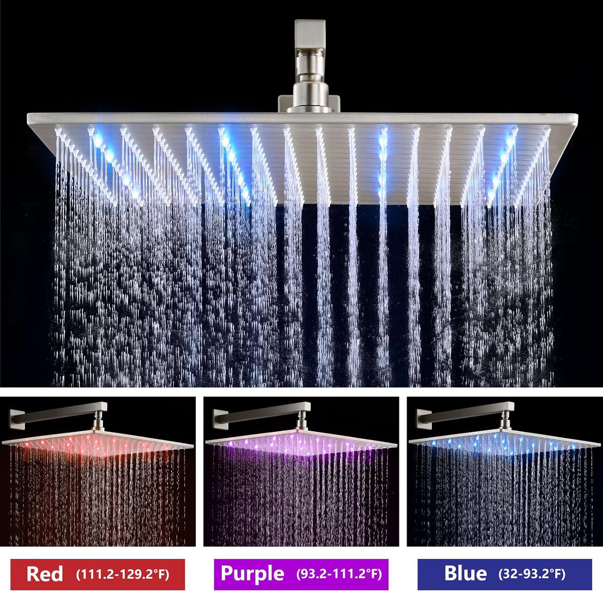Shower Faucet Set with Valve Handheld 16" LED Head Brushed Nickel
