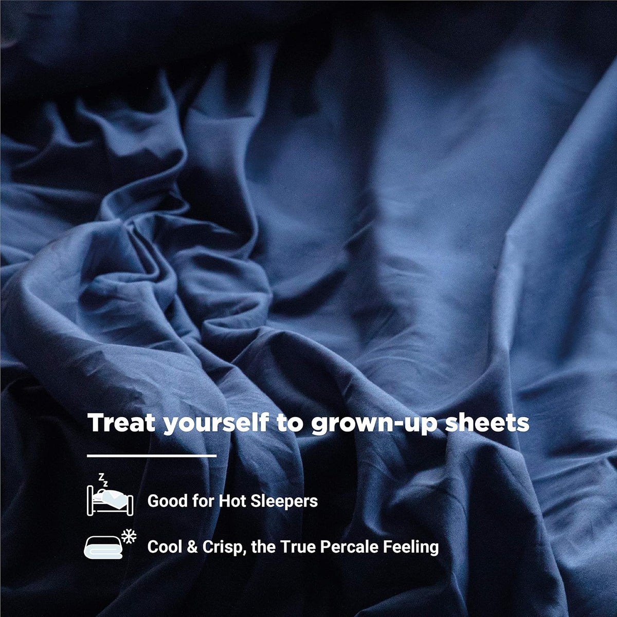 100% Organic Cotton Percale Weave King Size Sheet Set, 300 TC, GOTS Certified, Cool & Crisp, Breathable, Fits Mattresses up to 17" Deep, Durable Luxury – Dark Blue