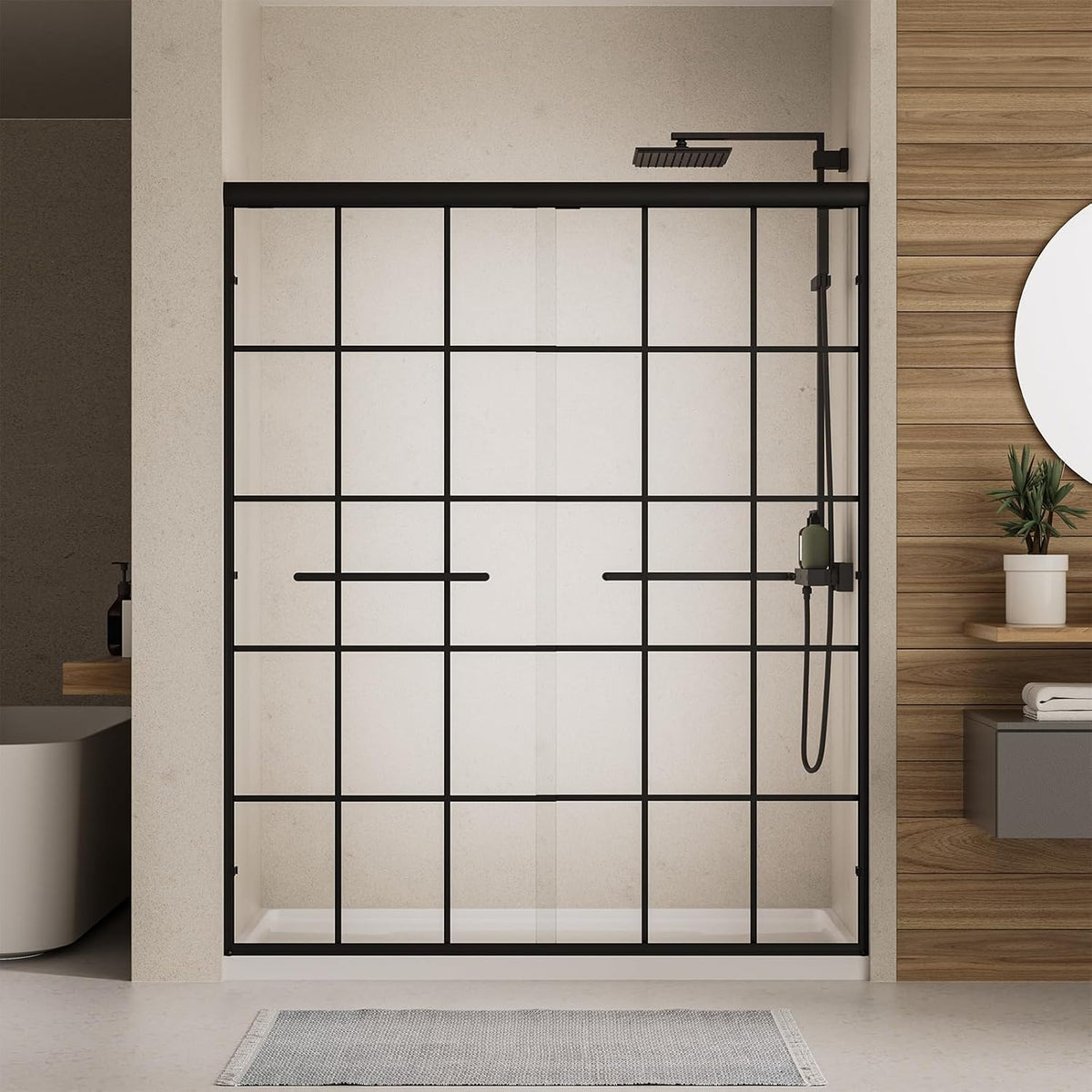 Double Sliding Shower Door,56-60" W X 72" H,Grid Pattern