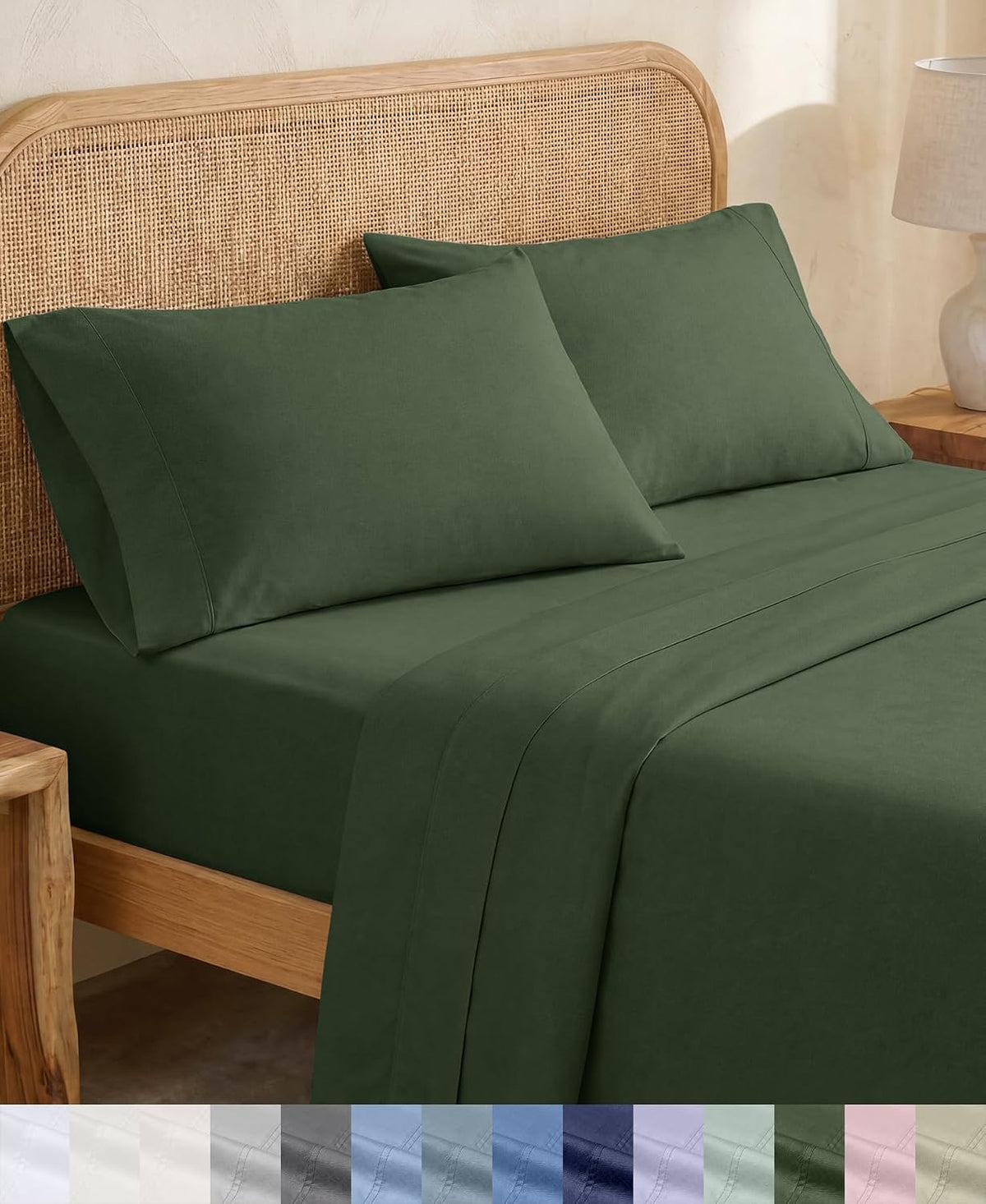 Organic Cotton XL Twin Sheet Set, 3 Pcs, Olive Green